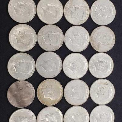 #491: 1954-P Franklin Half Dollar, 1960-D Franklin Half Dollar, 18 1964 Kennedy Half Dollars, Various Mints, 250g
1954-P Franklin Half...