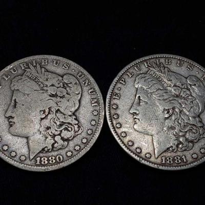 #417: 1880-O and 1881 Morgan Silver Dollars
New Orleans and Philadelphia Mint, 2.7 and 2.6g J33