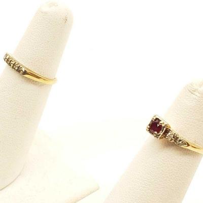 #585: 14k Gold Ring with 4 Diamonds and Ruby, 14k Gold Ring with 3 Diamonds, 2.7g
14k Gold Ring with 4 Diamonds and Ruby Size 3, 14k Gold...