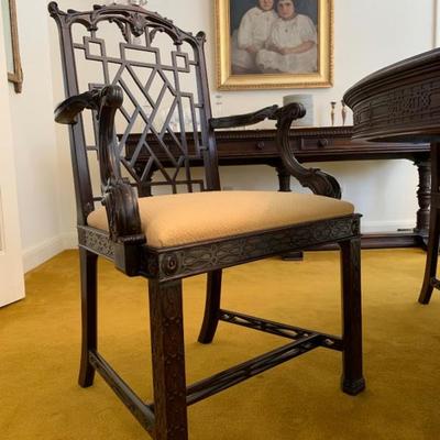 Irving and Casson Chinese Chippendale Dining Table with Ten Chairs and Matching Sideboard
