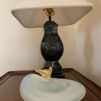 Murano Glass, Bronzed Lamp with Chinese Characters 