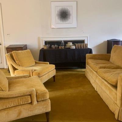 Mid Century Sloped Armchairs in Gold