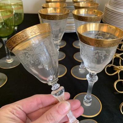 Gold Rimmed Etched Stemware