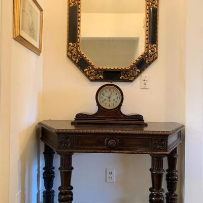 Spanish Style Console Table, Gilt Accented Mirror