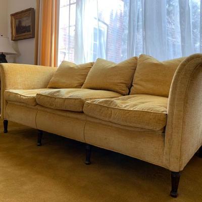 Rolled Arm Gold Velour Vintage Sofa