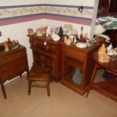 Sewing cabinet (on left), nightstand, tables