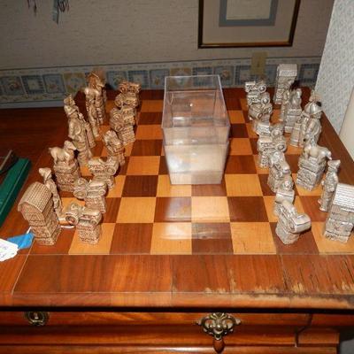 Chess set with tractor theme