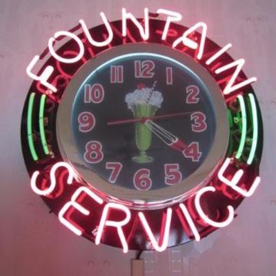Neon Fountain Service/Clock Sign