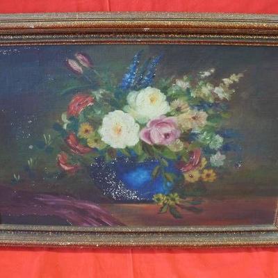 Oil Painting of Bouquet of Flowers in a Cobalt Blu ...