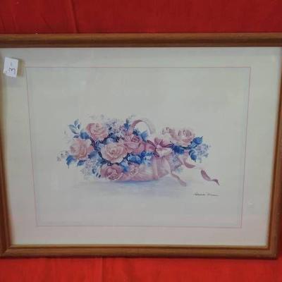 Pastel Bouquet of Roses in Wooden Frame