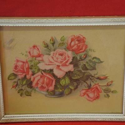 Bouquet of Red and Pink Roses in White Frame