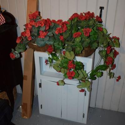 Artificial Flowers, Baskets, & Cabinet
