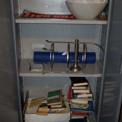 Shelving Unit, Books, & Assorted Items