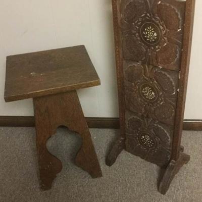 Antique Side Table and Folding Shelf