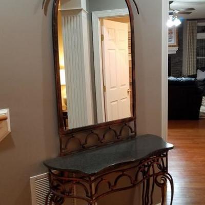 Italy Handwrought Iron, Demi Lune Hall Table, Lava Top with Wall Mirror, Custom 