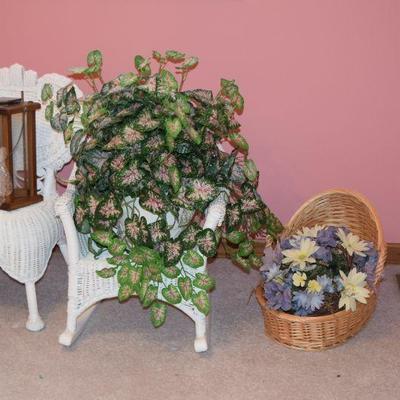 Wicker Chair, Silk Floral Arrangement, Basket, Silk Plant