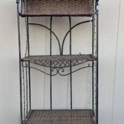 Tall, Unique Metal and Wicker Shelf