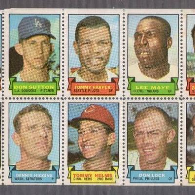 1969 Topps Baseball Card Stamps Uncut Panel w Cat ...