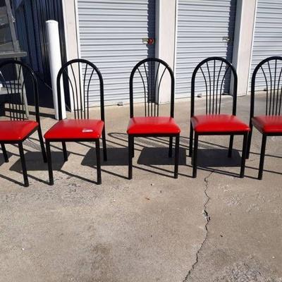 5 Black and Red Metal and Vinyl Cushioned Chairs