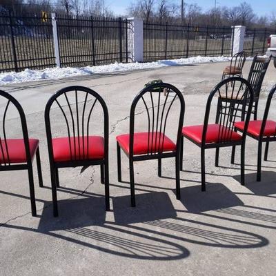 5 Black and Red Metal and Vinyl Cushioned Chairs..