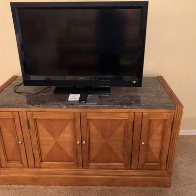 Television Console w/Solid Stone Surface Top & Storage 