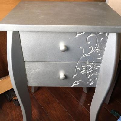 silver 2 drawer nightstand 
