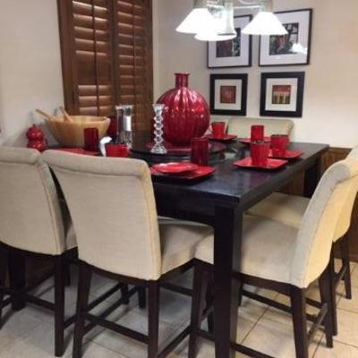 Bistro Style Dining Set with Red Chinese Dinnerware