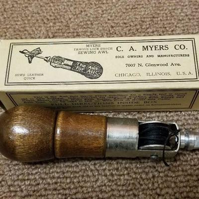 Vintage Myers famous lick stitch sewing awl. $12