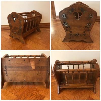 Vintage thick wood magazine newspaper rack holder Ethan Allen.