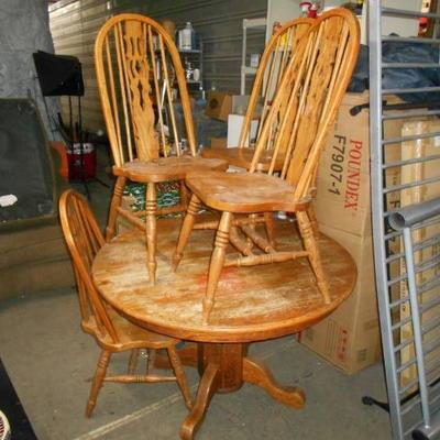 Round Wood Table and Four Matching Chairs