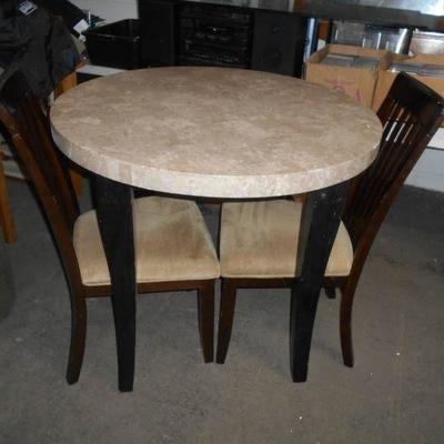 Round Marble Look Table with Two Chairs