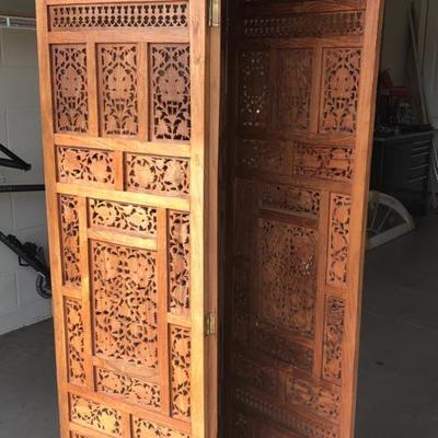 Carved Sheesham Wood Four-panel Room Divider/Screen - 