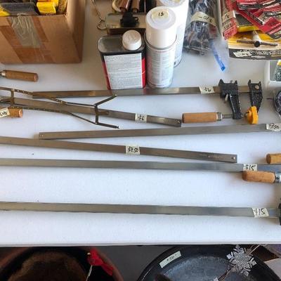 Clamps and woodworking tools.