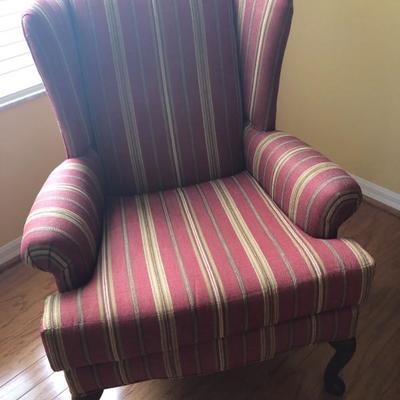 Striped Queen Anne Wingback Chair by D R Kincaid Co. (32