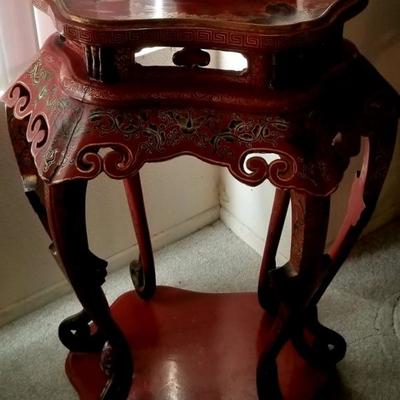Red lacquer hand painted lamp table