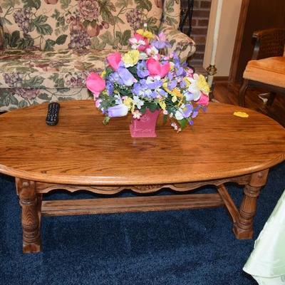 Oval Coffee Table & Artificial Floral Arrangement