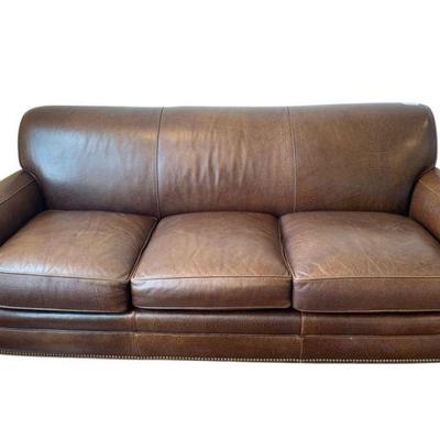 Elegant Hancock and Morre, leather sofa with nail head trim. 