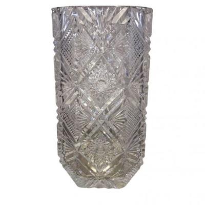 Fantastic, Russian stone cut crystal vase. Very unusual shape and combination of stone cuts. This elegant piece is tall and the lead...