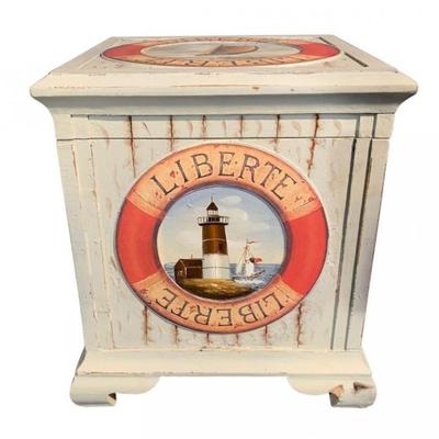 Wooden hand painted small nautical trunk
