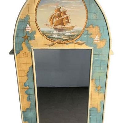Wooden hand painted nautical mirror frame
