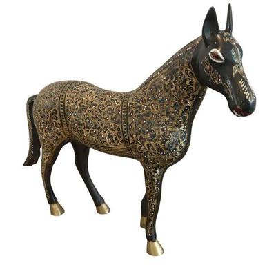 Studded brass horse, with beautiful accents overlay. Unusual oversize piece 