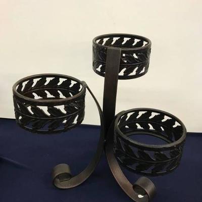 Metal Decor, 3 footed pedestal with three candle h ...