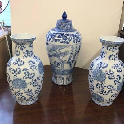 3 Piece Blue and White Ceramic