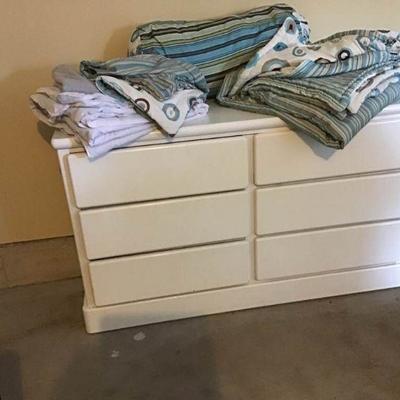 White Painted Wood Chest and Bedding