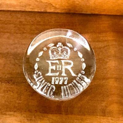 Glass E.R. 1977 Queen Elizabeth Silver Jubilee Collectible Paperweight
