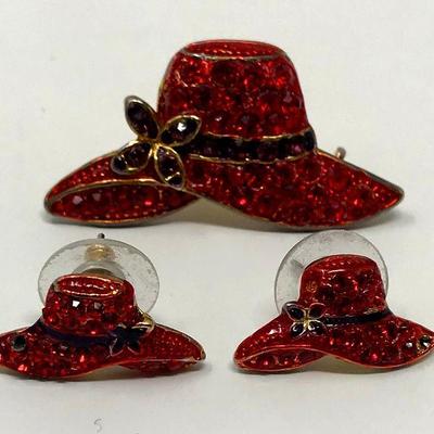 Red Hat Society pin and earrings
