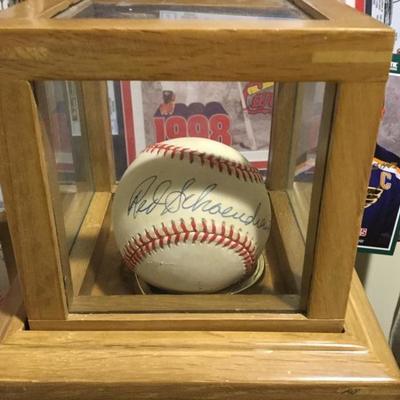 Red Schoendienst & San Musial autographed baseball with wooden/glass case, same as previous picture 