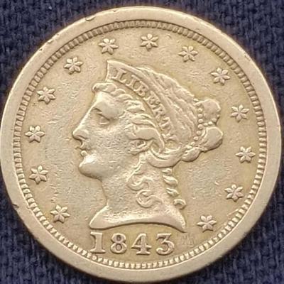#17: 1843 $2 1/2 Liberty Head .900 Gold Coin, 4g
1843 $2 1/2 Liberty Head .900 Gold Coin, 4g