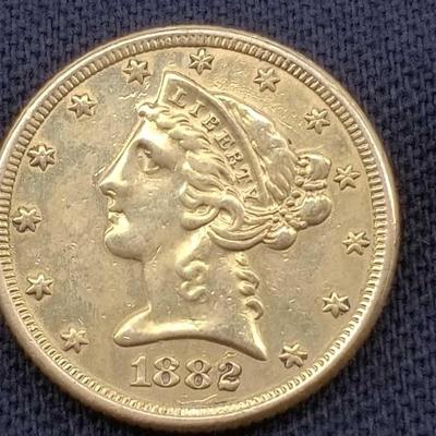 #16: 1882 Liberty Head .900 Gold Coin, 8.3g
1882 Liberty Head .900 Gold Coin, 8.3g
