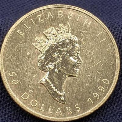 #11: 1990 $50 Maple Leaf 1oz Fine Gold Coin
1990 $50 Maple Leaf 1oz Fine Gold Coin